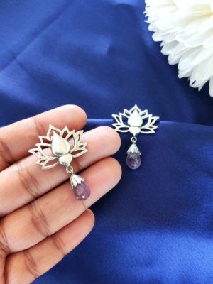 Lotus Earrings with Amethyst Drop