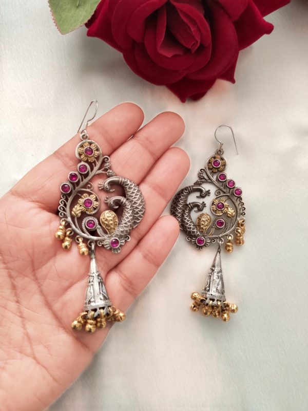 Peacock Earrings in Dual Tone