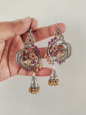 Peacock Earrings in Dual Tone