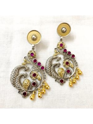 Peacock Earrings in Dual Tone