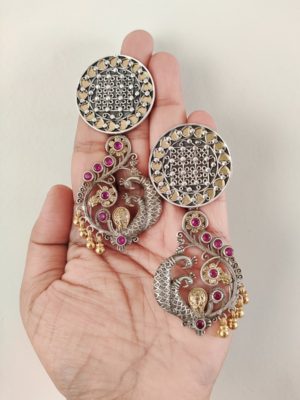 Peacock Earrings in Dual Tone