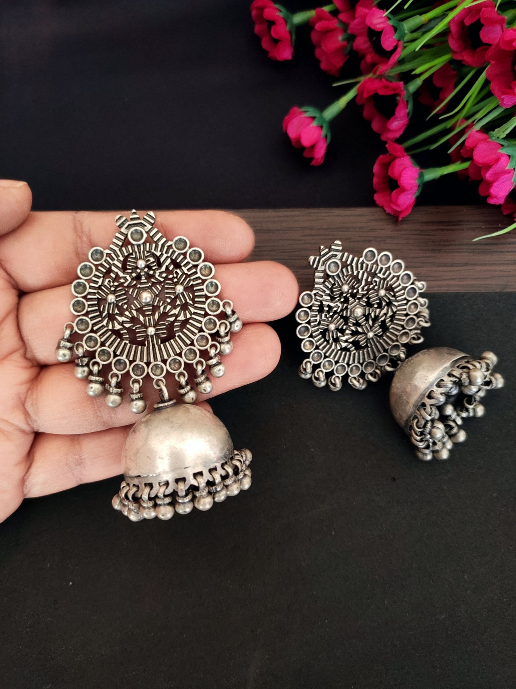 Jaali Jhumka with Oversized Stud