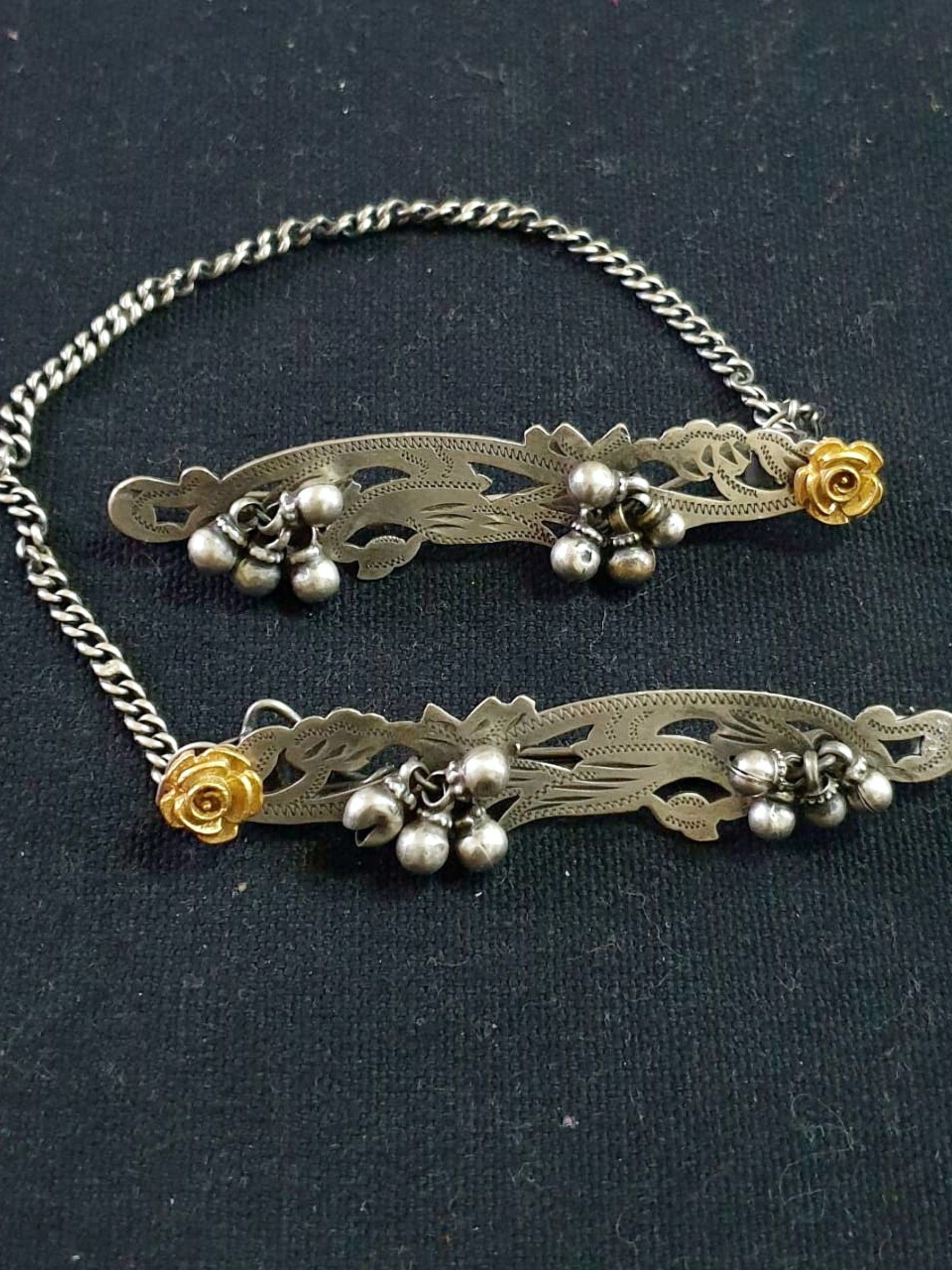 Dual Tone Hair Pins with Attached Chain