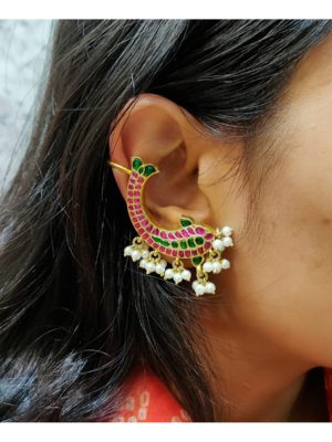 Kundan Fish Ear Clips / Ear Cuffs – Gold Plated