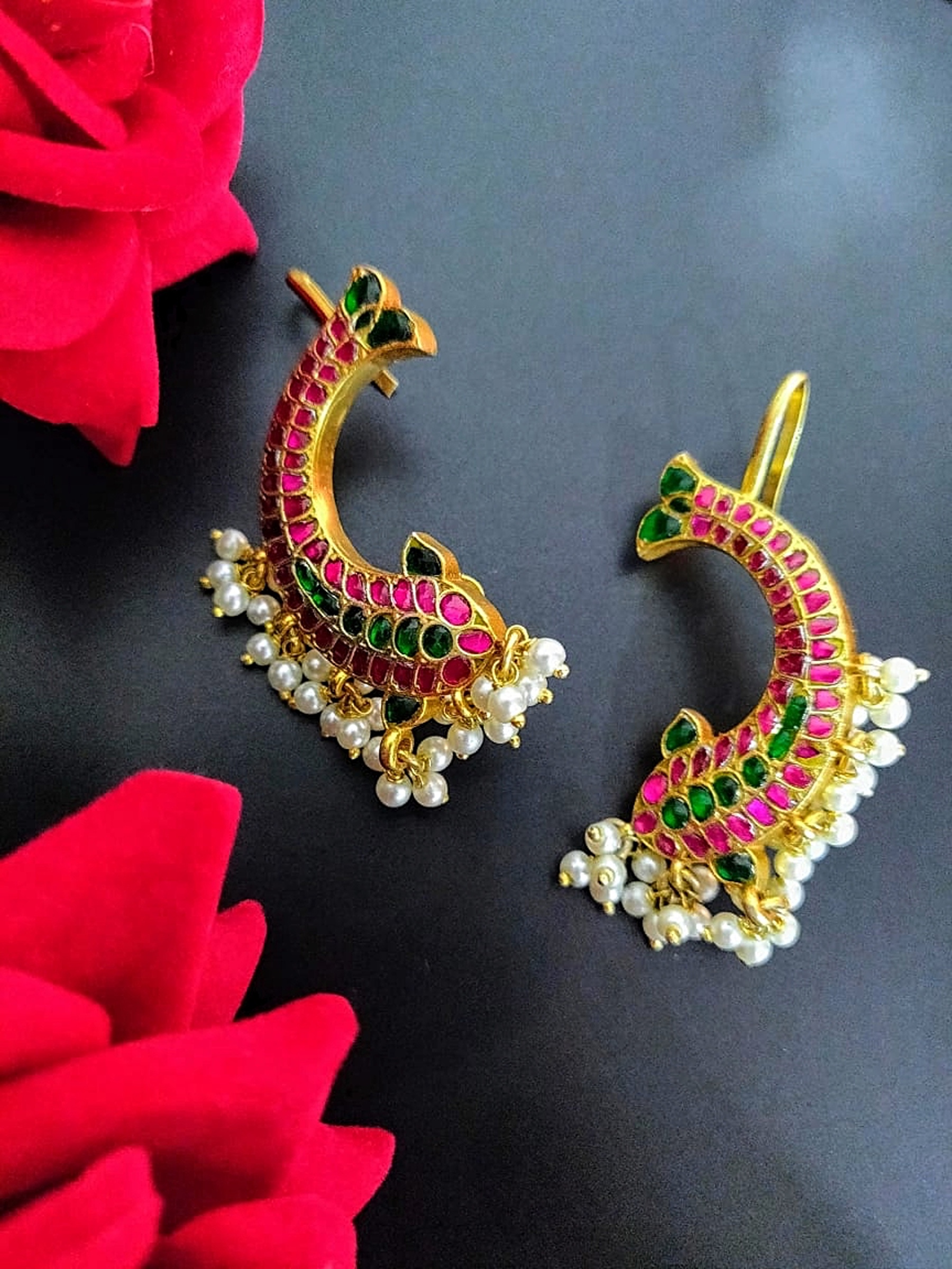 Kundan Fish Ear Clips / Ear Cuffs – Gold Plated