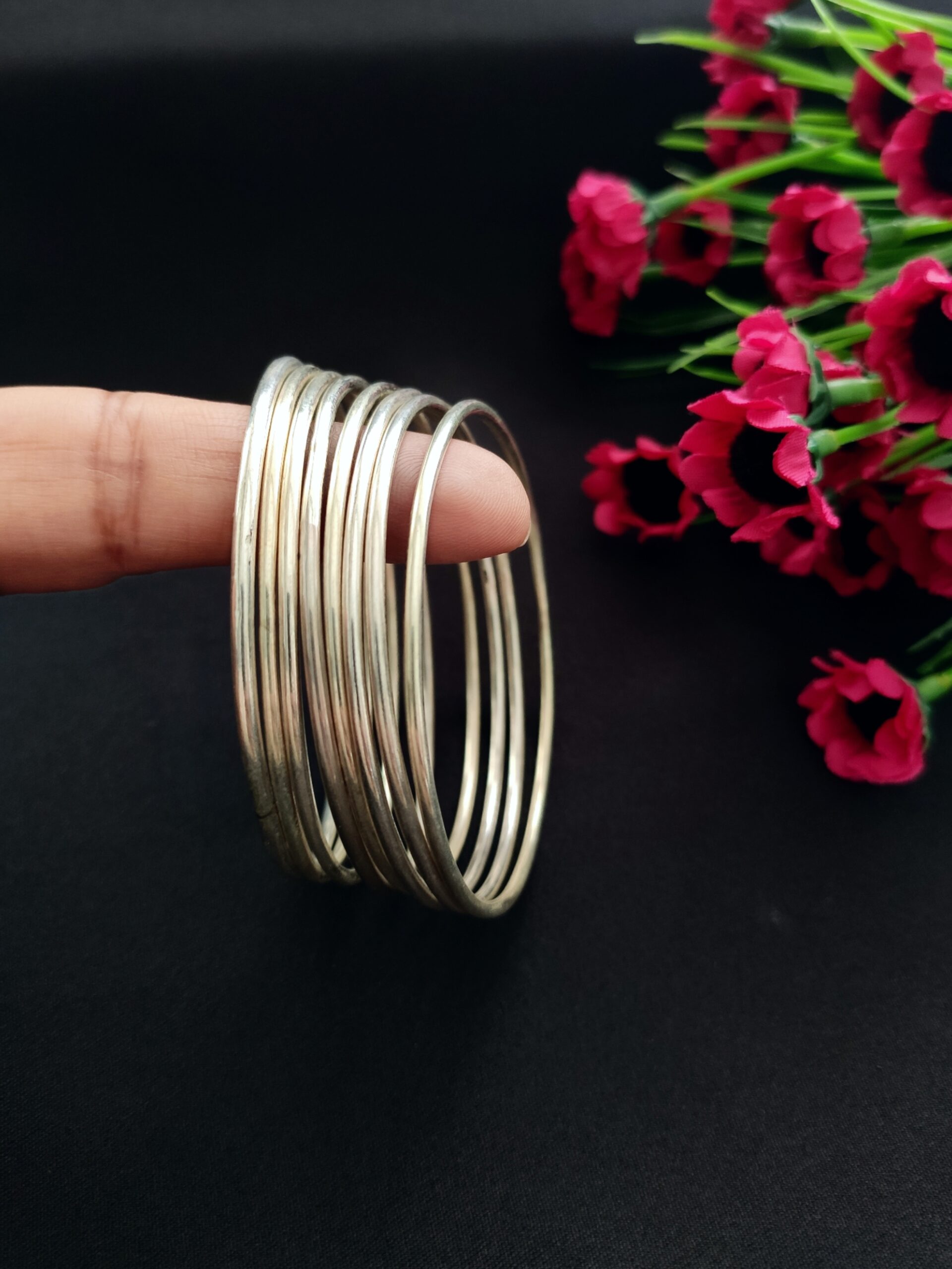 Plain Silver Bangles Size 2.6 – Set of 6