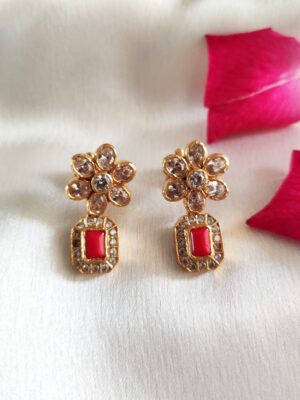 Polki Studs with Coral