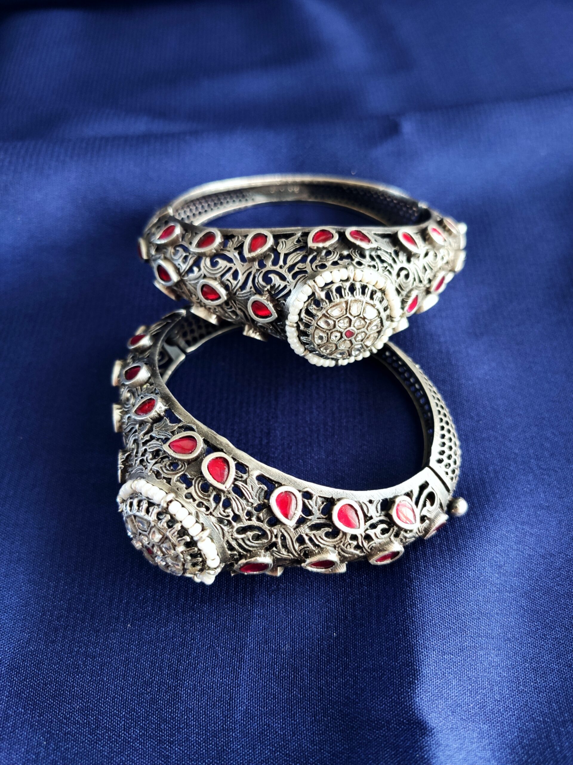 Kempu and Pearl Openable Bangle Kada – Size 2.4 (Pair)