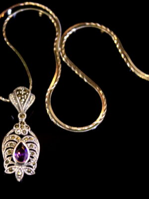 Swiss Marcasite Stone Pendant 2 – Purple