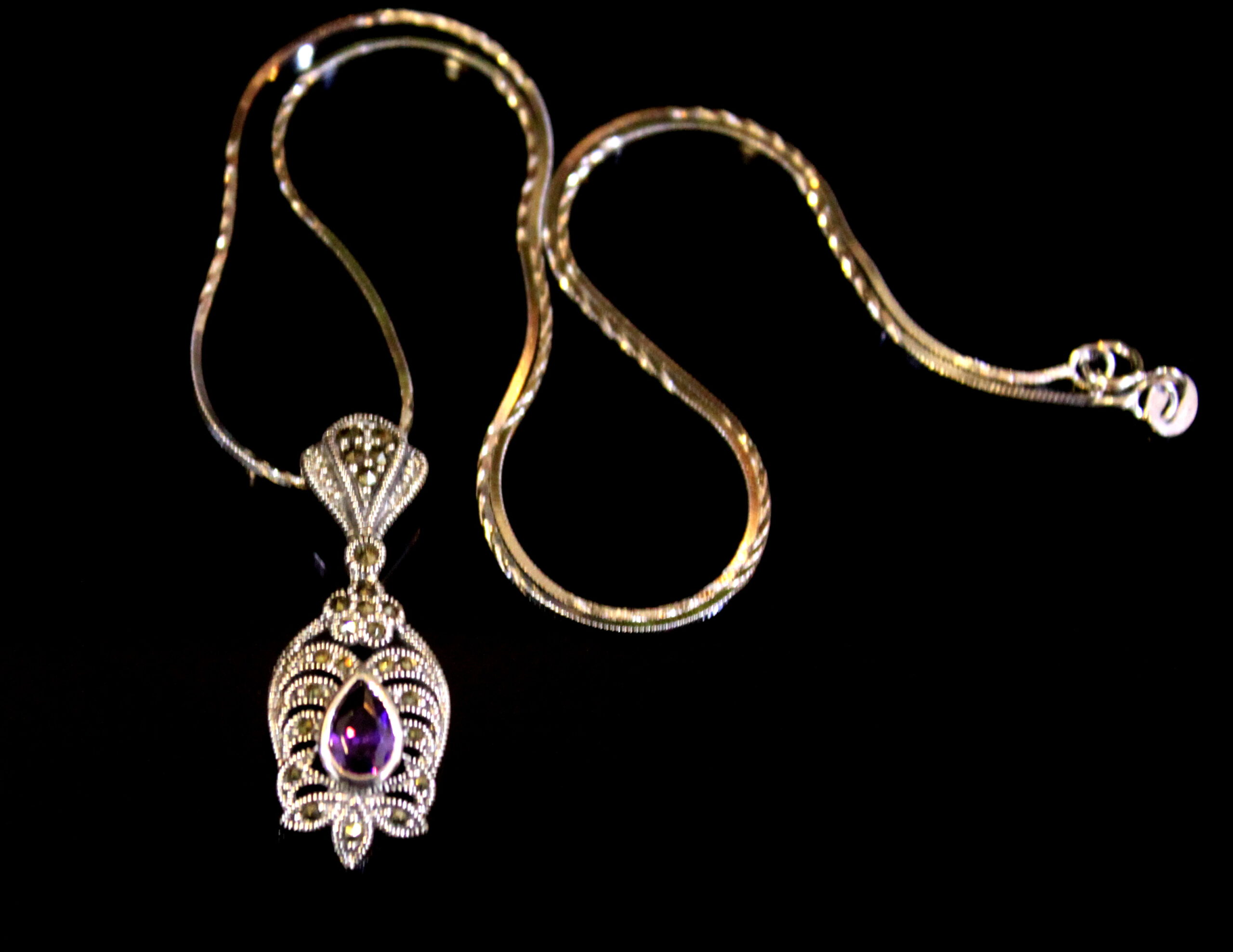 Swiss Marcasite Stone Pendant 2 – Purple