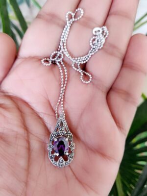 Swiss Marcasite Stone Pendant 1 – Purple