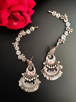 Vintage Chandbali Earrings with Vintage Earchains