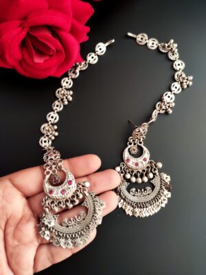 Vintage Chandbali Earrings with Vintage Earchains