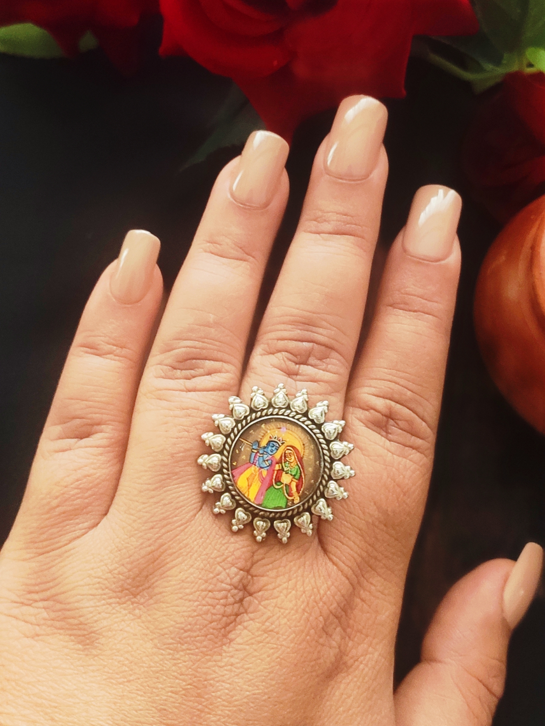 Glass Painting Ring – Radha Krishna