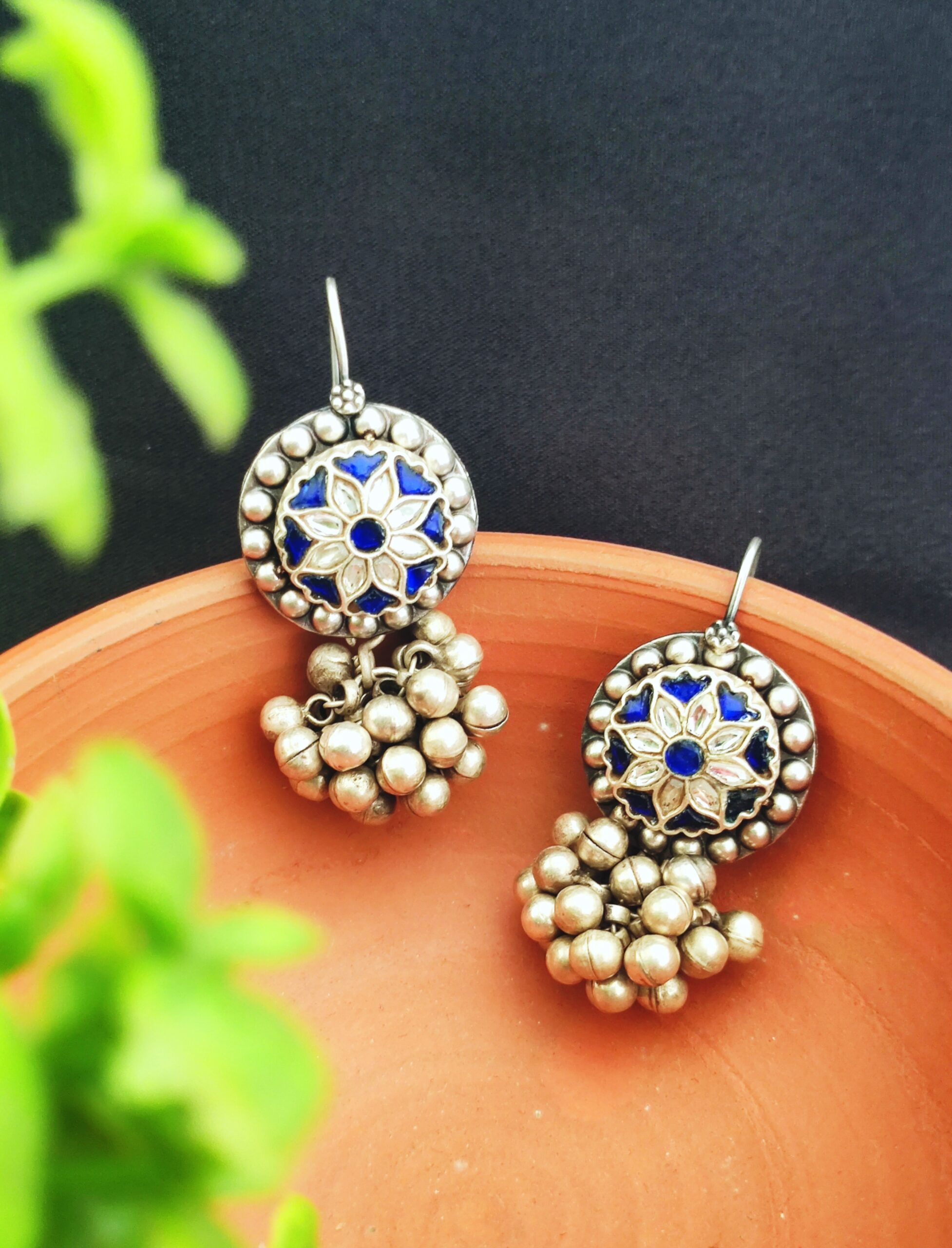 Aabhaa – Ghungroo Bunch Earrings – Pure Kundan (Royal Blue)