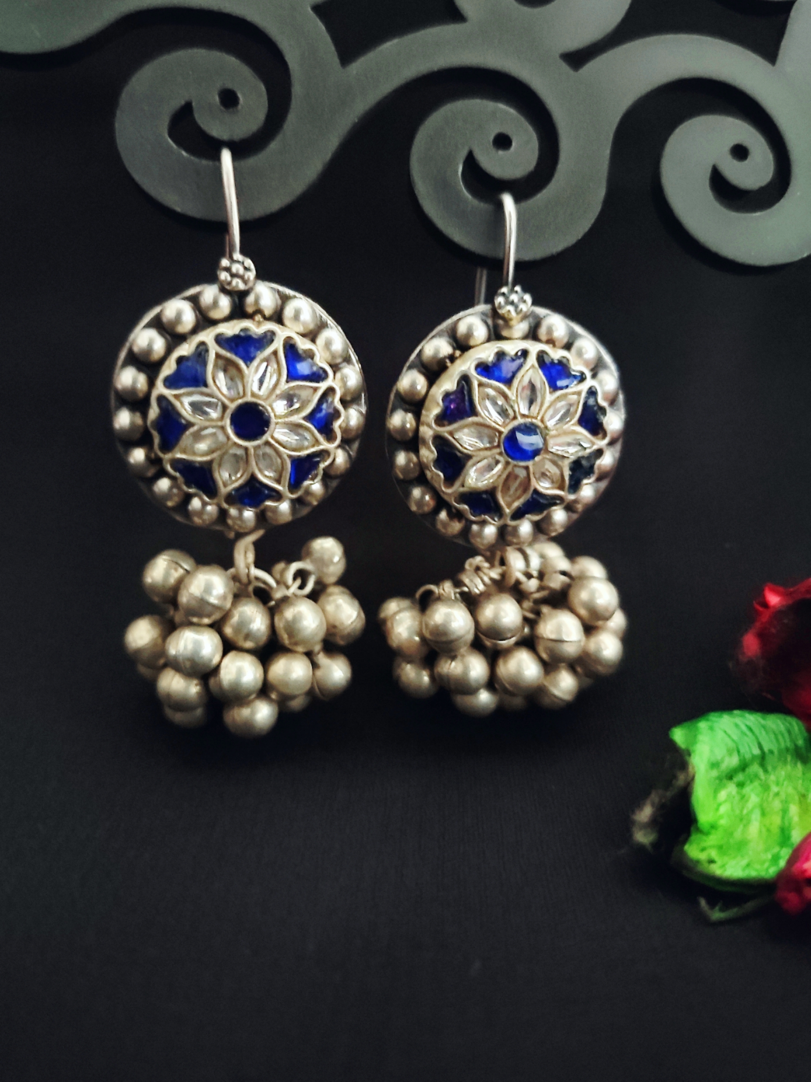 Aabhaa – Ghungroo Bunch Earrings – Pure Kundan (Royal Blue)