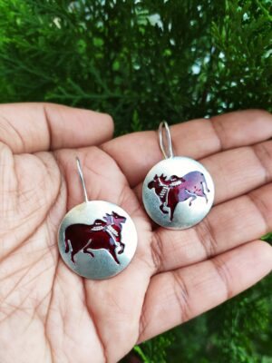 Pichwai Cow Hand Painted Earrings- Red