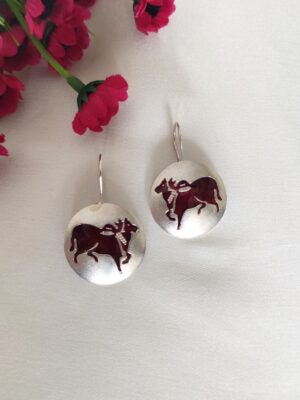 Pichwai Cow Hand Painted Earrings- Red