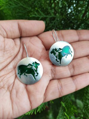 Pichwai Cow Hand Painted Earrings- Green