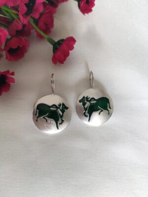 Pichwai Cow Hand Painted Earrings- Green