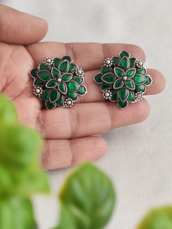 Oversized Kundan Studs- Green