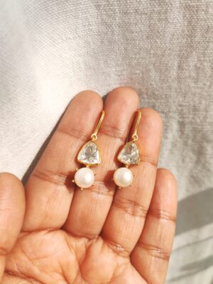 Moissanite Polki and Pearl Drops- Gold toned