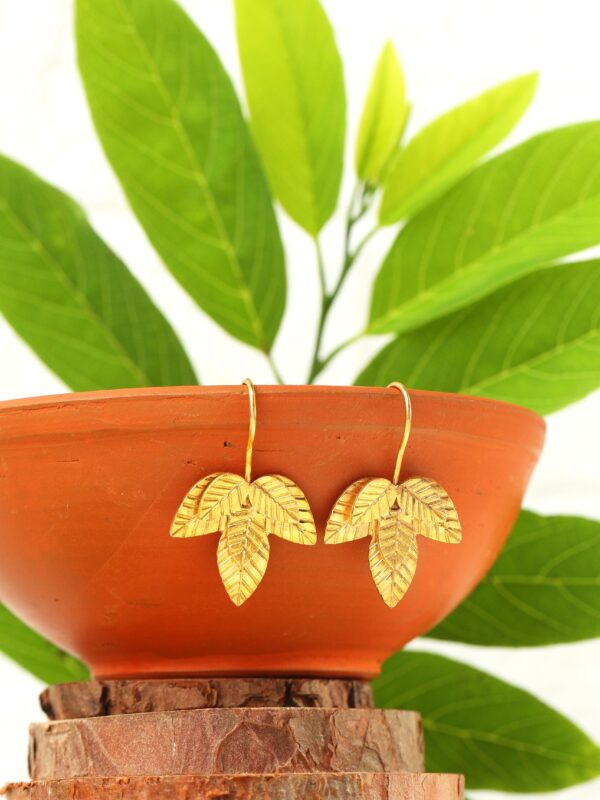 FLORA - Papeeha's Signature Leaf Earrings - GOLD - Image 3