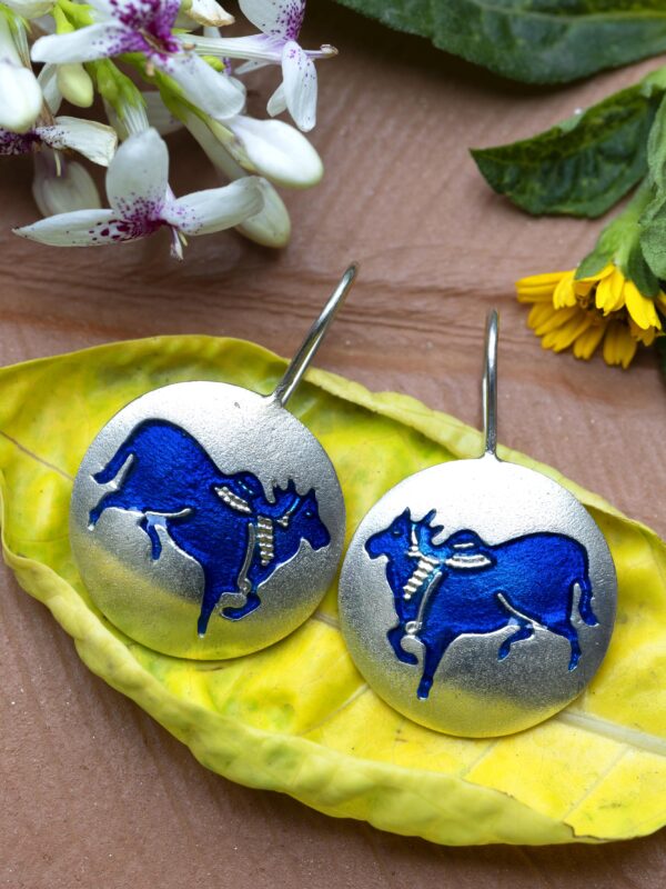 The Art of Pichwai : Papeeha's Signature Cow Earrings - Blue