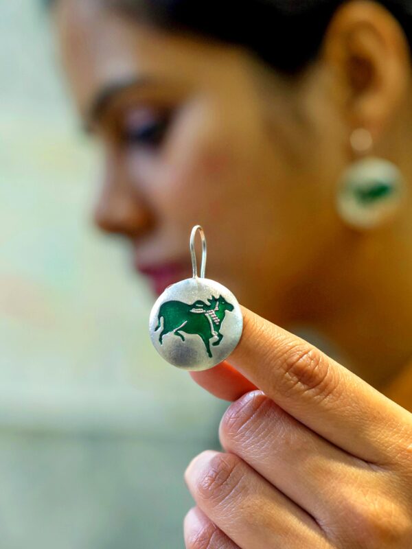 The Art of Pichwai : Papeeha's Signature Cow Earrings - Green