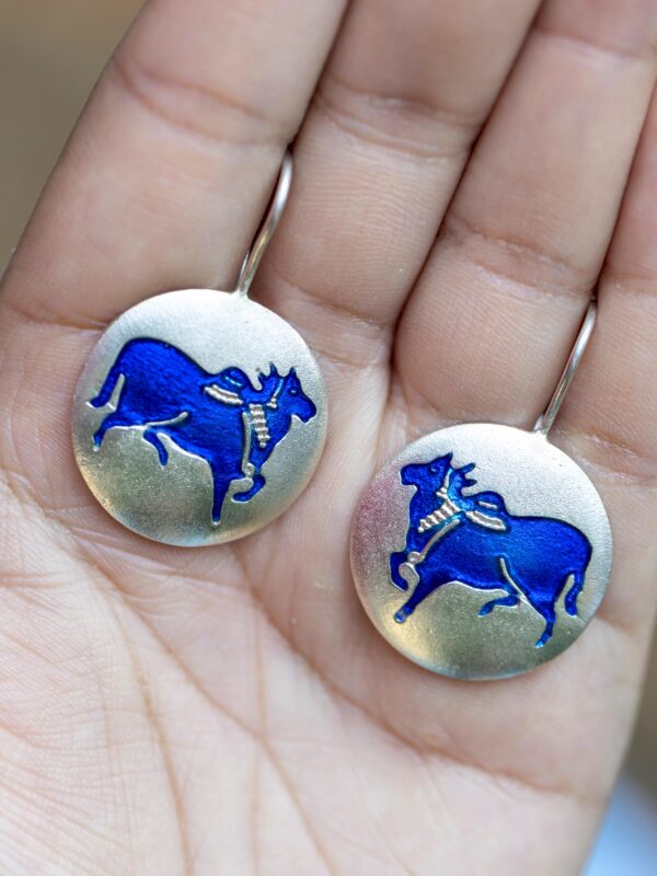 The Art of Pichwai : Papeeha's Signature Cow Earrings - Blue - Image 6