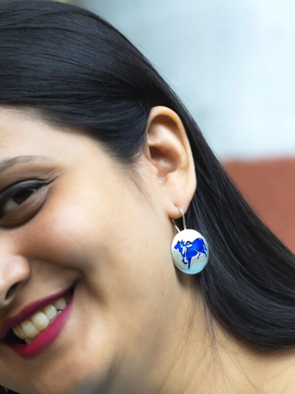 The Art of Pichwai : Papeeha's Signature Cow Earrings - Blue - Image 3