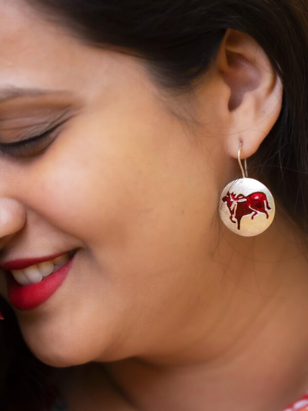 The Art of Pichwai : Papeeha's Signature Cow Earrings - Red - Image 4