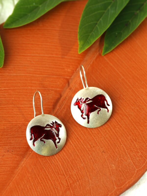 The Art of Pichwai : Papeeha's Signature Cow Earrings - Red - Image 2