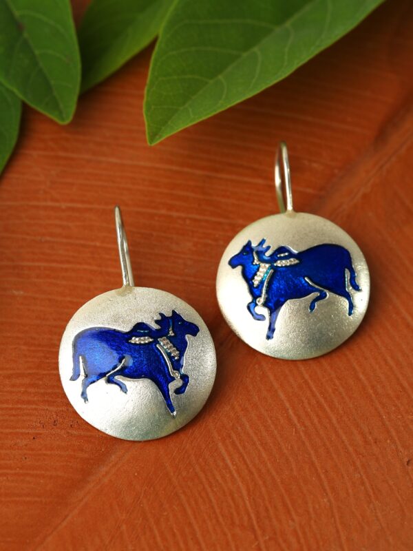 The Art of Pichwai : Papeeha's Signature Cow Earrings - Blue - Image 2