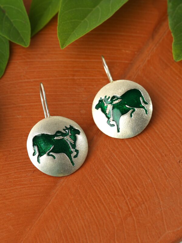 The Art of Pichwai : Papeeha's Signature Cow Earrings - Green - Image 2