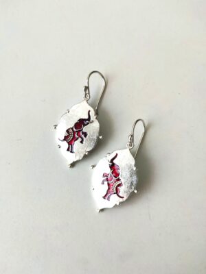 The Art of Pichwai : Papeeha’s Signature Hand painted Elephant Earrings – Red