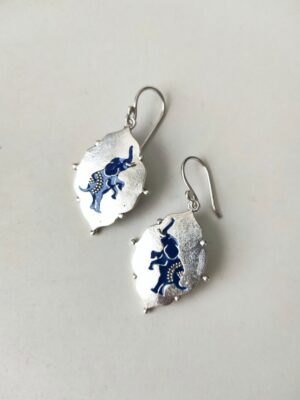 The Art of Pichwai : Papeeha’s Signature Hand painted Elephant Earrings – Blue