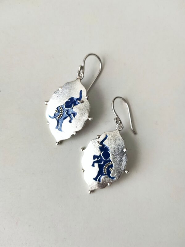 The Art of Pichwai : Papeeha's Signature Hand painted Elephant Earrings - Blue - Image 2