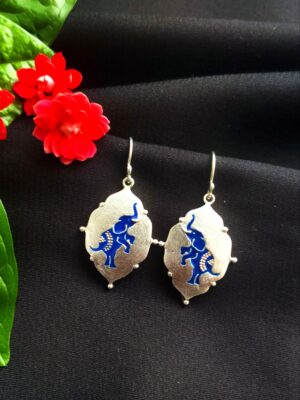 The Art of Pichwai : Papeeha’s Signature Hand painted Elephant Earrings – Blue