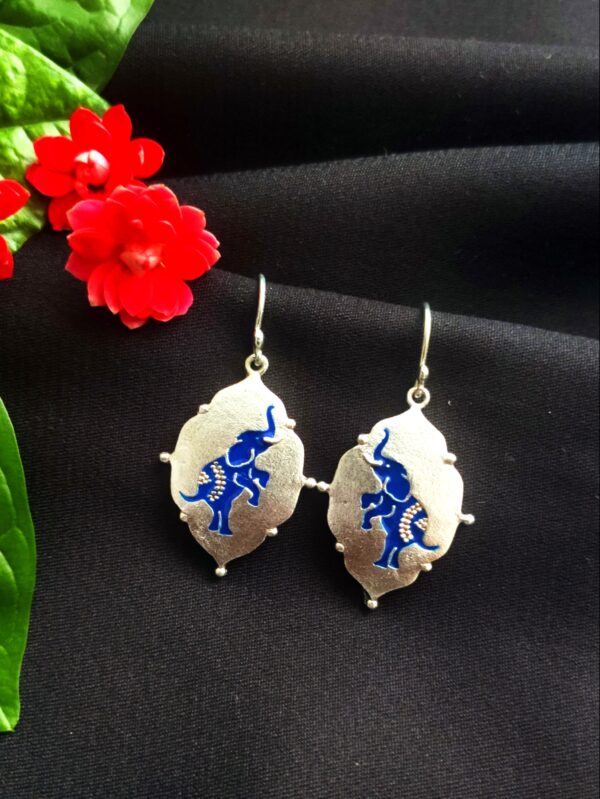 The Art of Pichwai : Papeeha's Signature Hand painted Elephant Earrings - Blue