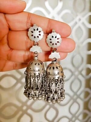 Tribal Silver Jhumkas – Push post