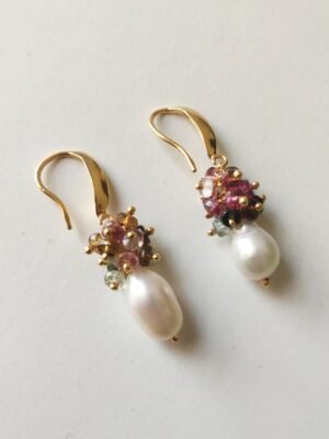 Pearl and Tourmaline Drops – Gold Dipped