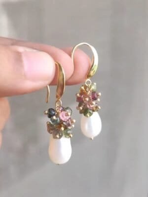 Pearl and Tourmaline Drops – Gold Dipped