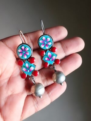 Handpainted Enamel Earrings – Turquoise Firoza